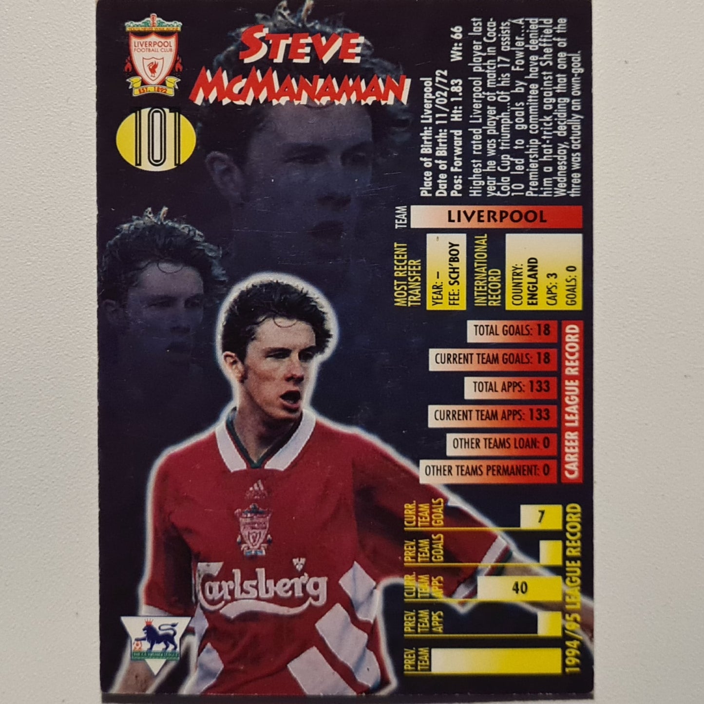 Steve McManaman 1995 Merlin Ultimate footballer #101 Soccer Liverpool good+
