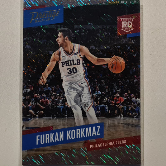 Furkan Korkmaz 2017-18 Panini Prestige stars of the NBA Rookie RC  Rain variant #196 NBA Basketball Philadelphia 76ers Excellent