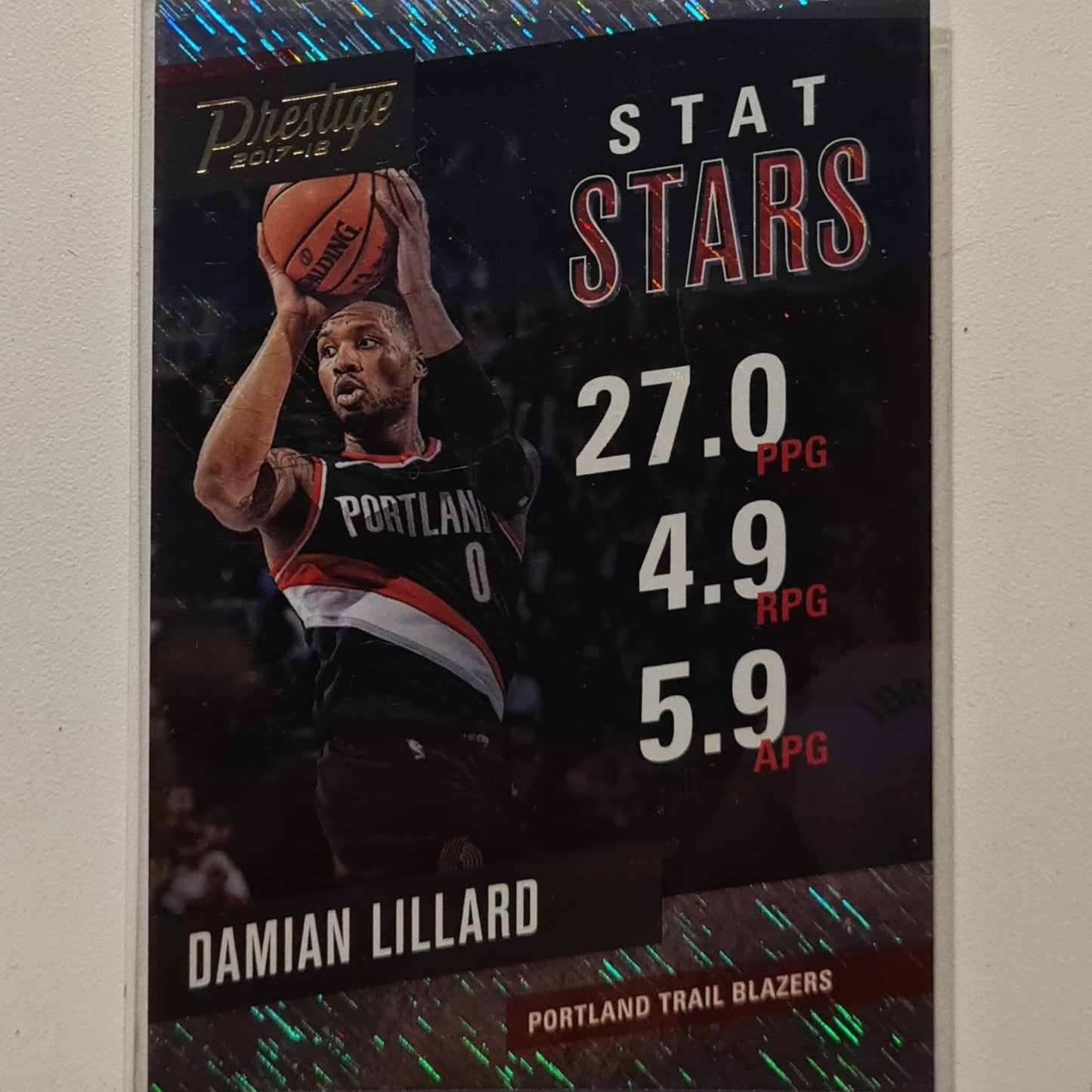 Damien Lillard 2017-18 Panini Prestige stat stars Rain variant #7 NBA Basketball Portland Trail Blazers Excellent sleeved