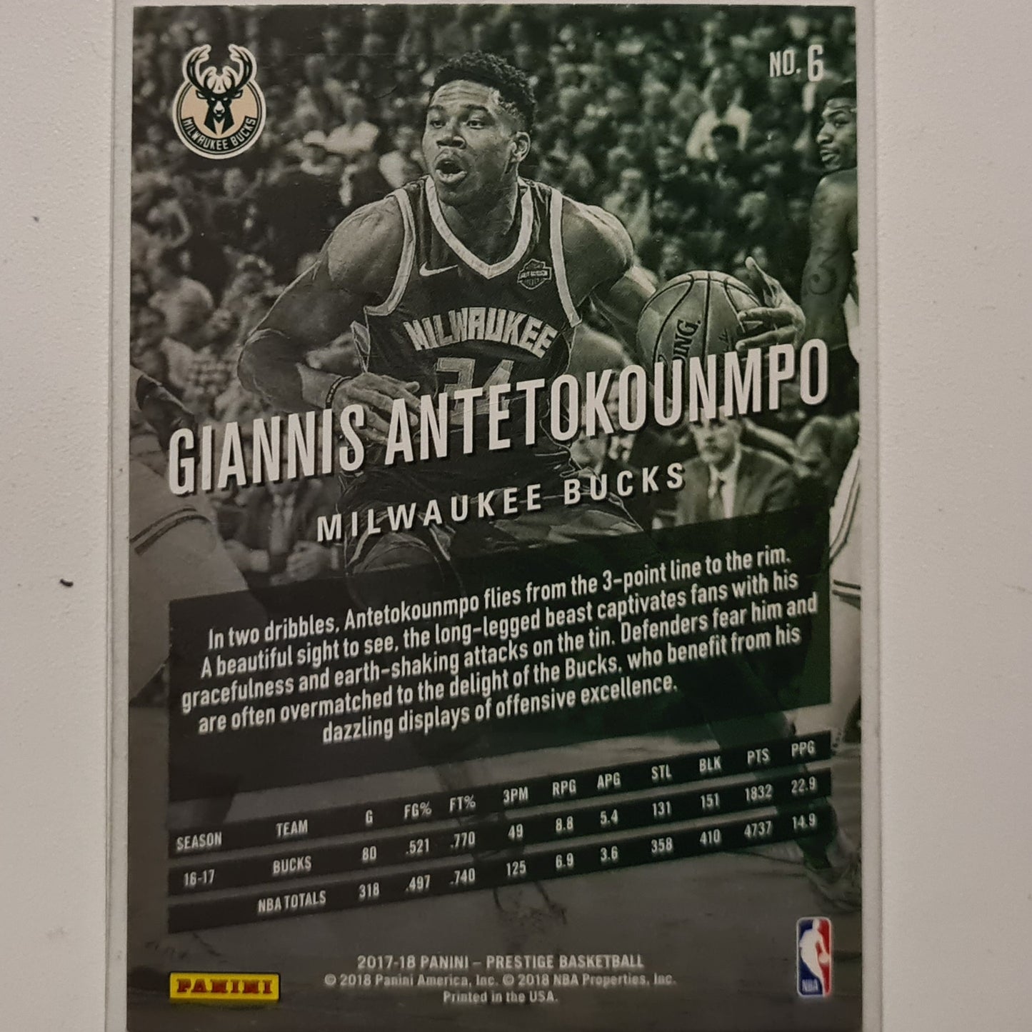 Giannis Antetokounmpo 2017-18 Panini Prestige #6 NBA Basketball Milwaukee Bucks Excellent sleeved