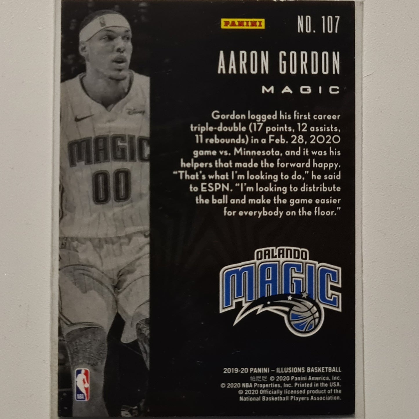 Aaron Gordon 2019-20 Panini illusions #107 NBA Basketball Orlando Magic Excellent sleeved