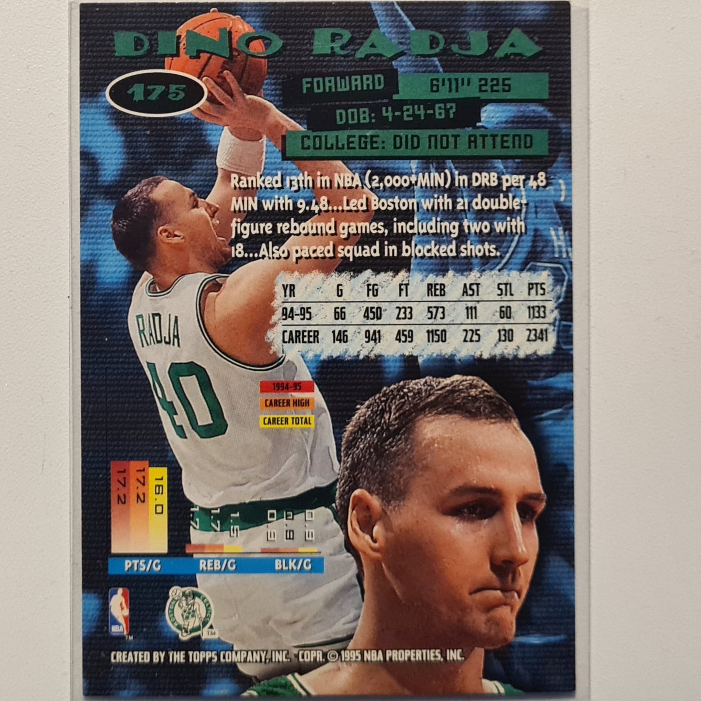 Dino Radja 1995 Topps #175 NBA Basketball Boston Celtics good sleeved