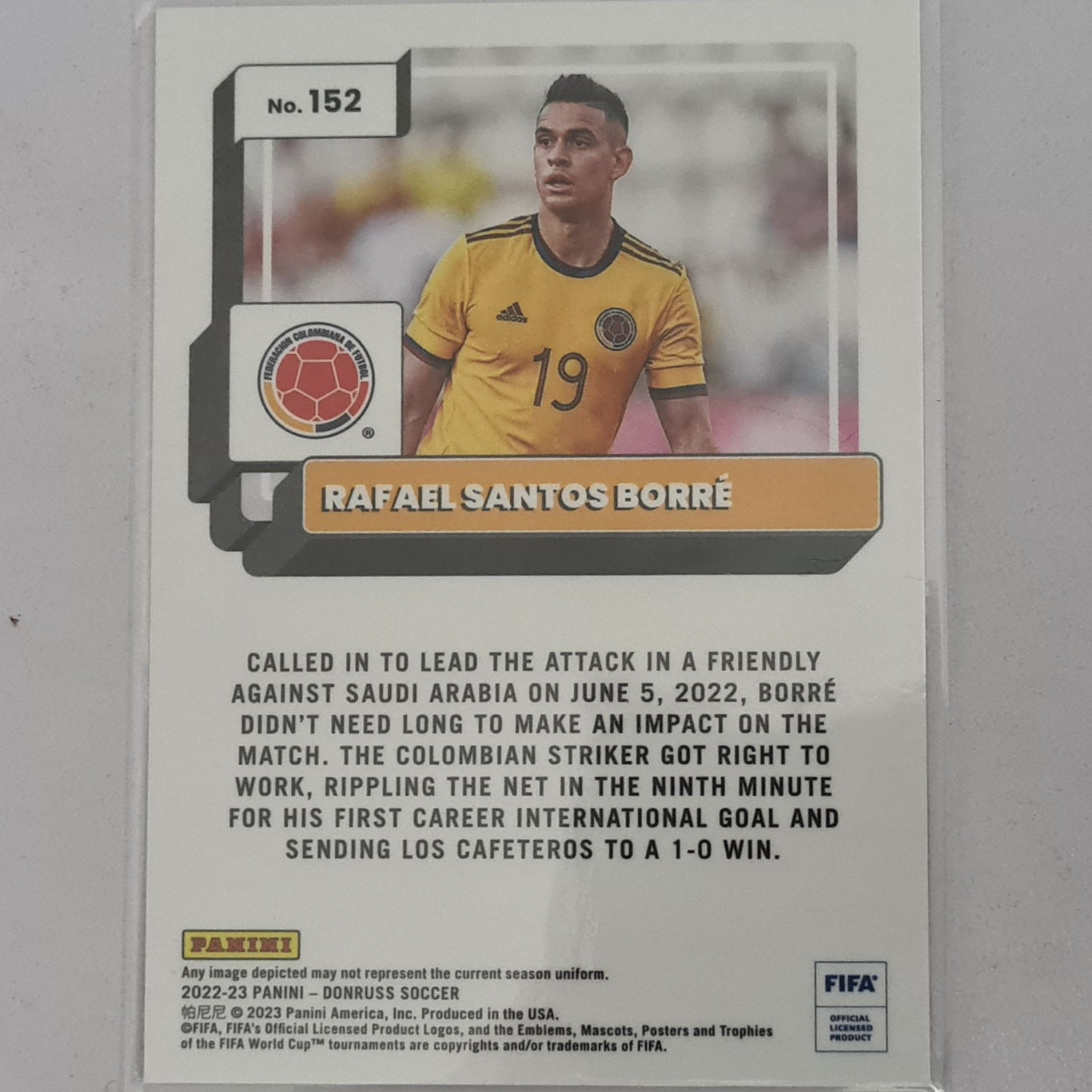 Rafael Santos Borre 2022-23 Panini Donruss Optic Soccer #152 Football Columbia mint sleeved