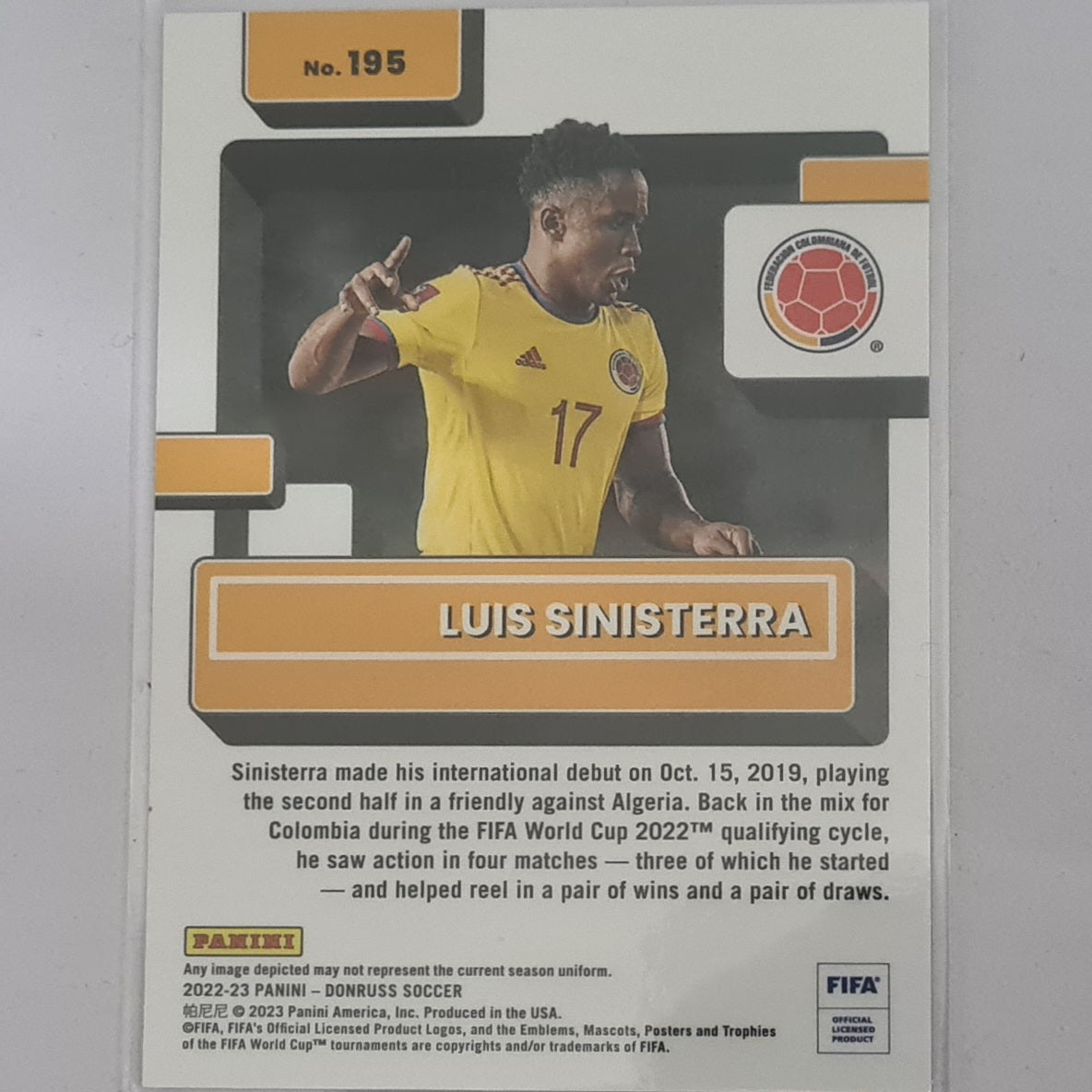 Luis Sinisterra 2022-23 Panini Donruss Optic Soccer Rated rookie RC #195 Football Columbia mint sleeved