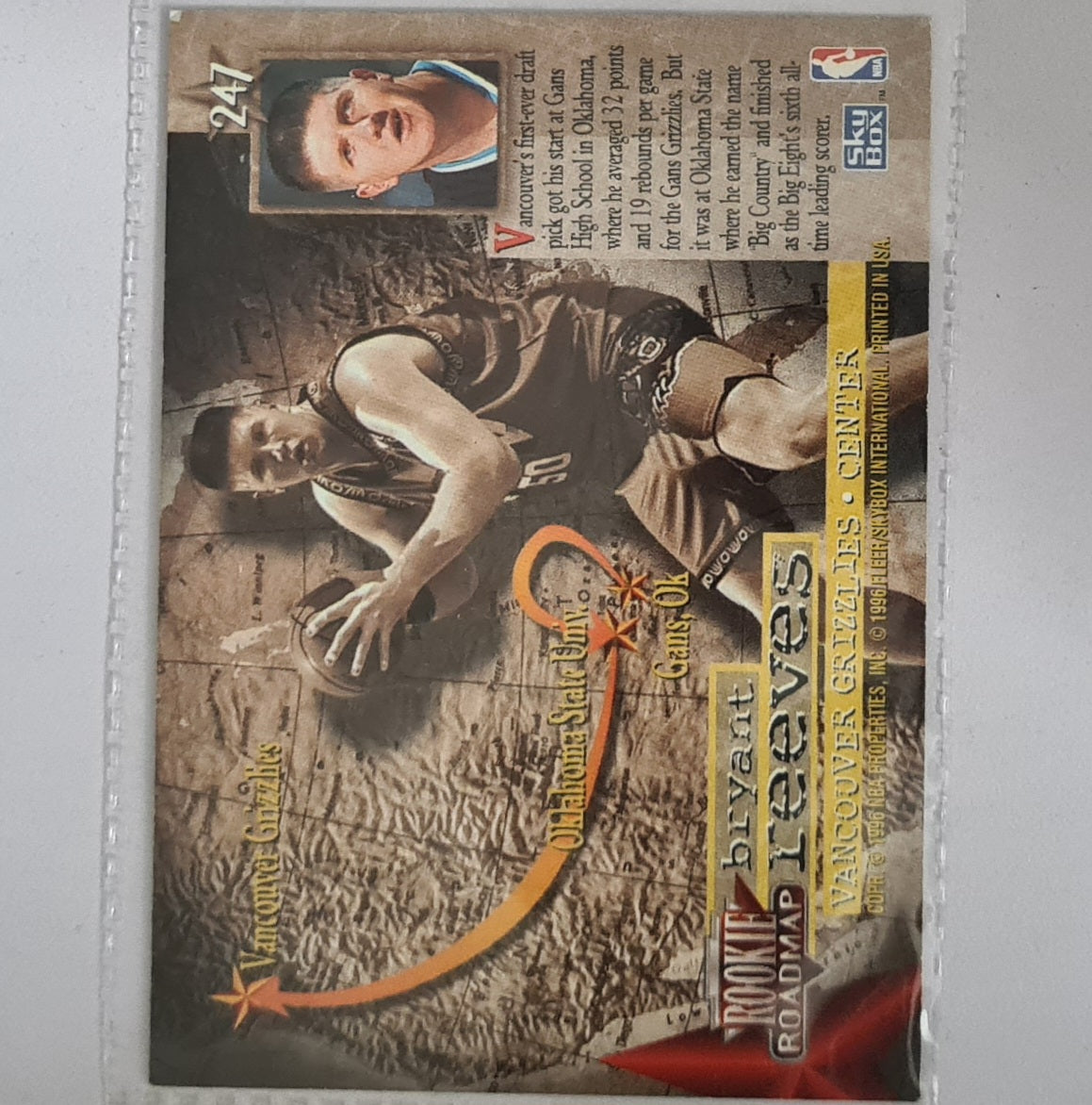 Bryant Reeves 1996 Skybox Rookie RC #247 NBA Basketball Vancouver Grizzlies Excellent