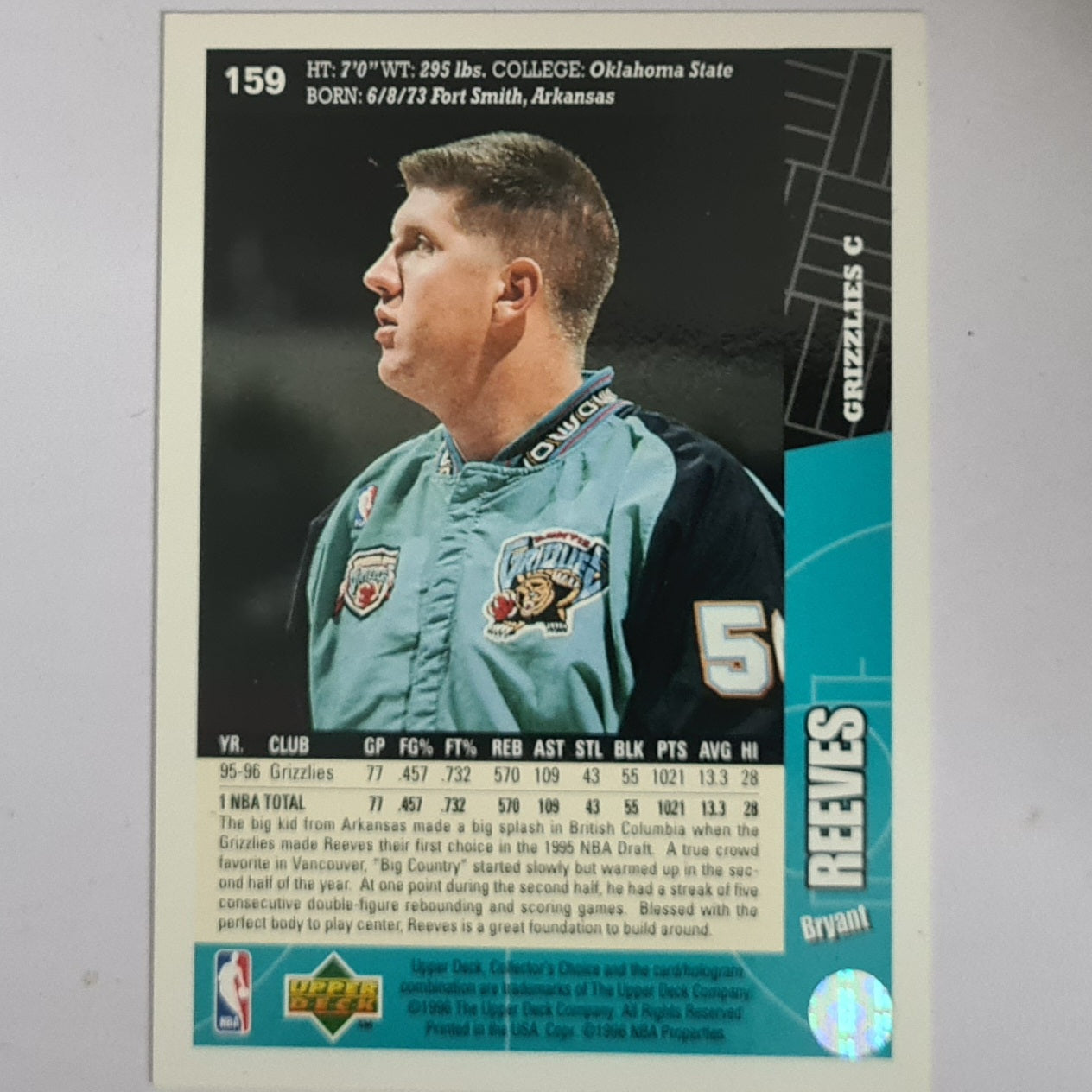 Bryant Reeves 1996 Upper-Deck Collectors Choice #159 NBA Basketball Vancouver Grizzlies Excellent
