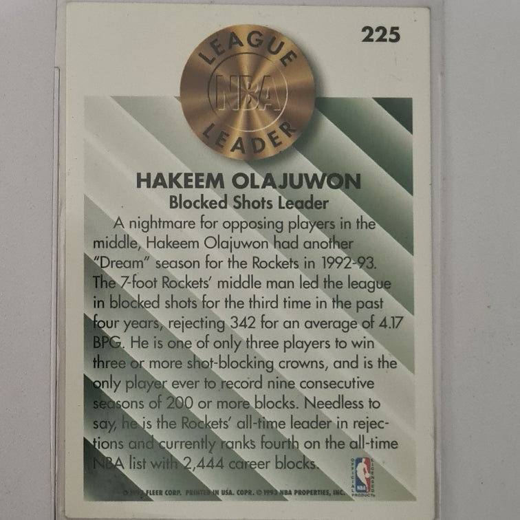 Hakeem Olajuwon 1993 Fleer 93-94 league leader #225 NBA Basketball Houston Rockets excellent