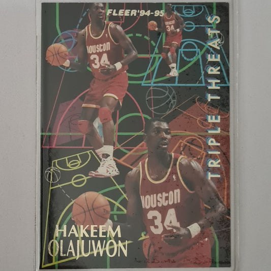Hakeem Olajuwon 1994 Fleer 94-95 Triple Threats 6 of 10 NBA Basketball Houston Rockets excellent