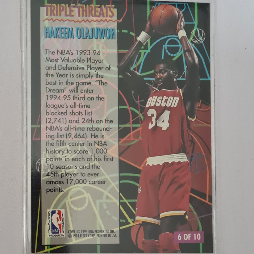 Hakeem Olajuwon 1994 Fleer 94-95 Triple Threats 6 of 10 NBA Basketball Houston Rockets excellent