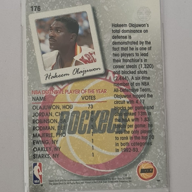 Hakeem Olajuwon 1993 Upper-Deck season leaders defensive #176 NBA Basketball Houston Rockets Excellent