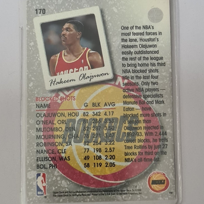 Hakeem Olajuwon 1993 Upper-Deck season leaders blocked shots #170 NBA Basketball Houston Rockets Excellent
