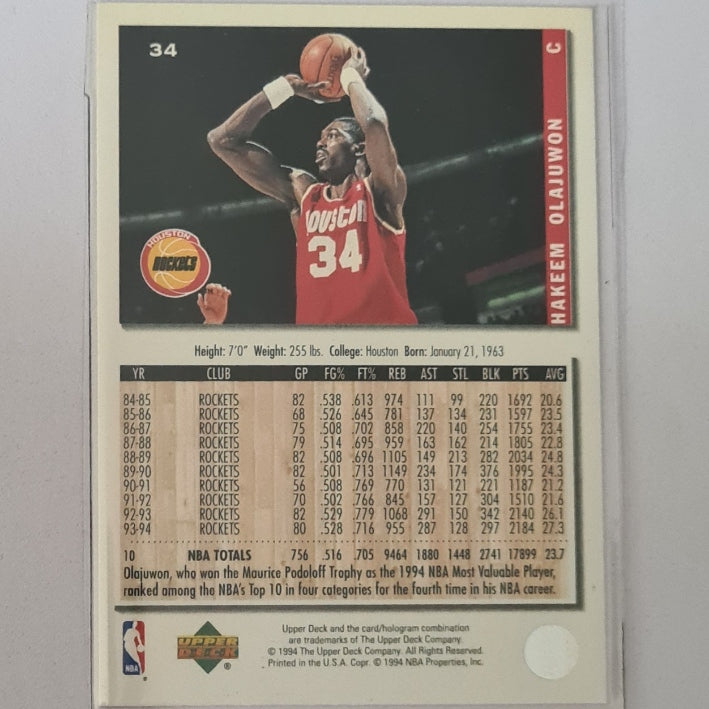 Hakeem Olajuwon 1994 Upper-Deck collectors choice #34 NBA Basketball Houston Rockets excellent