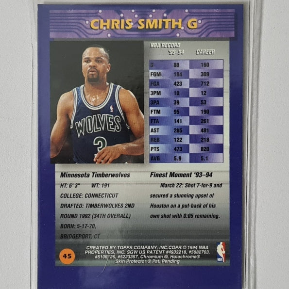 Chris Smith 1994 Topps Finest Chromium #45 NBA Basketball Minnesota Timberwolves excellent