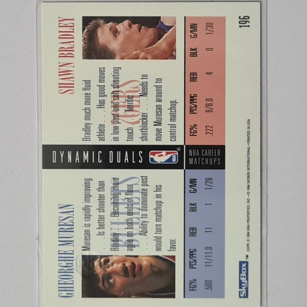 Bradley vs Muresan 1994 Skybox #196 NBA Basketball Washington Bullets Excellent sleeved