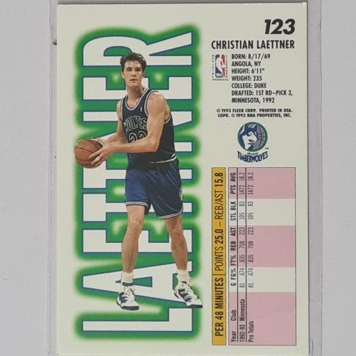 Christian Laettner 1993 Fleer 93-94 #123 NBA Basketball Minnesota Timberwolves Excellent