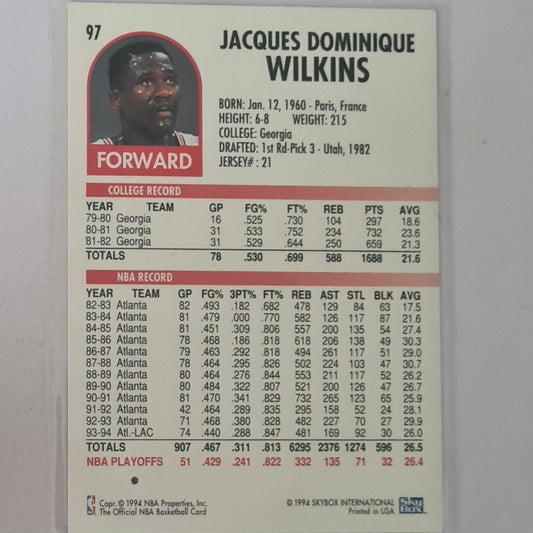 Dominique Wilkins 1994 NBA Hoops #97 NBA Basketball LA Clippers Excellent