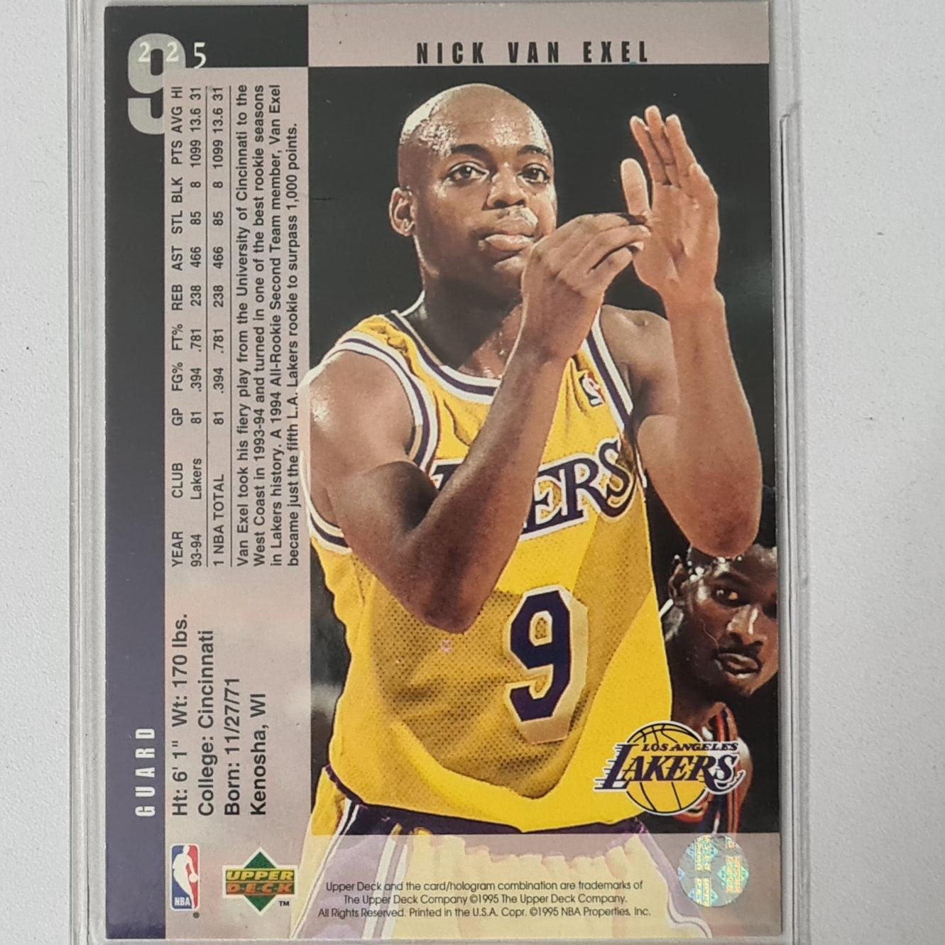 Nick Van Exel 1995 Upper Deck  #225 NBA Basketball LA Lakers Excellent