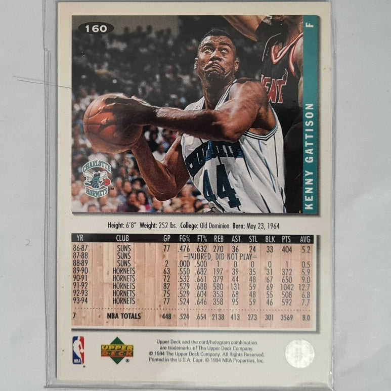 Kenny Gattison 1994 Upper-Deck silver edge printed signature #160 NBA Basketball Charlotte Hornets Excellent