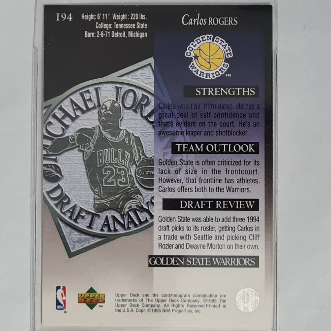 Carlos Rogers 1995 Upper Deck Michael jordans draft   #194 NBA Basketball Golden State Warriors Excellent