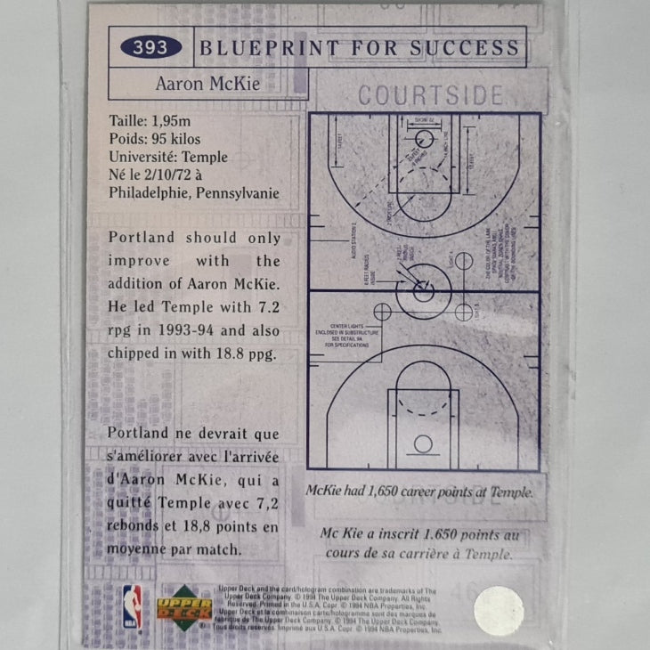 Aaron McKie 1994 Upper-Deck blueprint gold printed auto rare #393 NBA Basketball Portland Trail Blazers Excellent