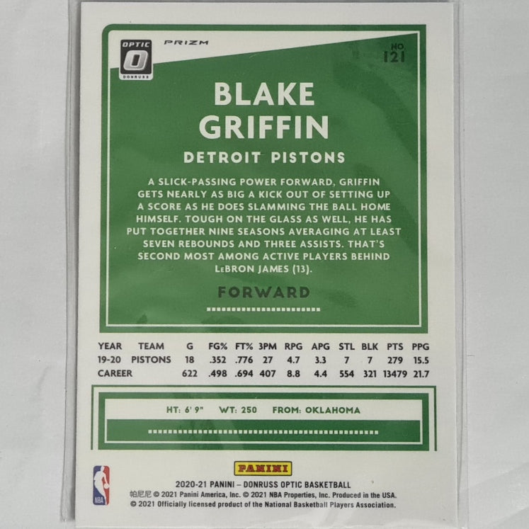 Blake Griffin 2020-21 Panini Donrus Optic blue prizm #121 NBA Basketball Detroit Pistons EX-Mint