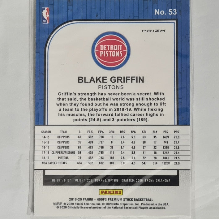 Blake Griffin 2019-20 Panini NBA Hoops premium stock prizm #53 NBA Basketball Detroit Pistons EX-Mint