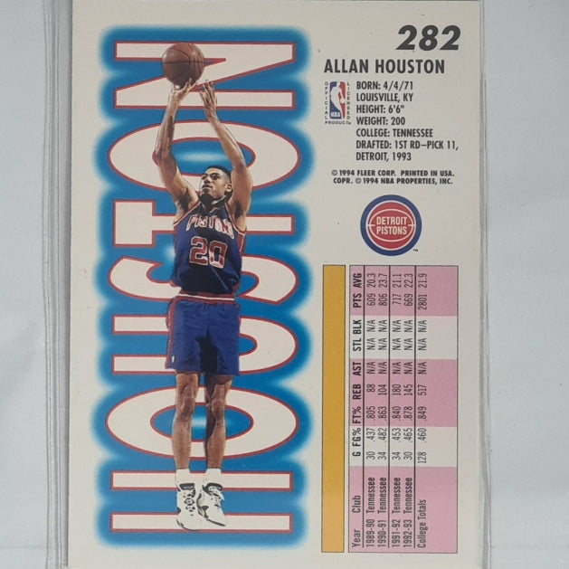 Allan Houston 1994 Fleer 93-94  #282 NBA Basketball Detroit Pistons Excellent