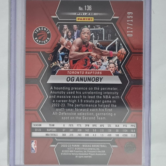 OG Anunoby 2022-23 Panini Mosaic Prizm 17/199 #136 NBA Basketball Toronto Raptors Excellent sleeved