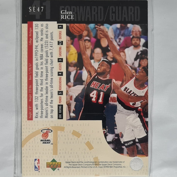 Glen Rice 1994 Upper-Deck Silver Foil SE47 NBA Basketball Miami Heat Excellent sleeved