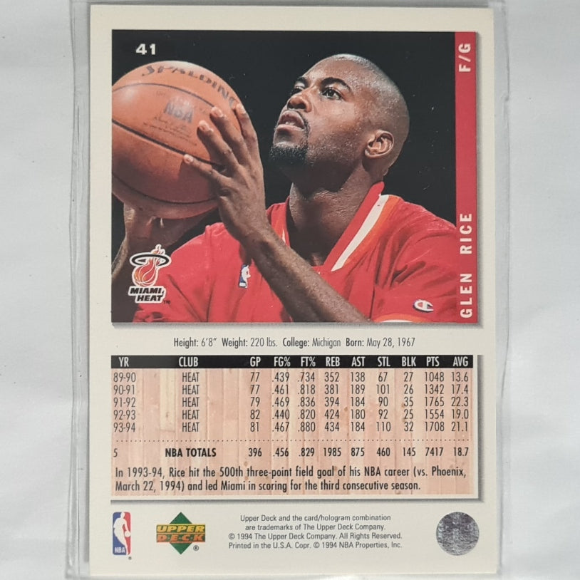 Glen Rice 1994 Upper-Deck Collectors choice #41 NBA Basketball Miami Heat Excellent sleeved