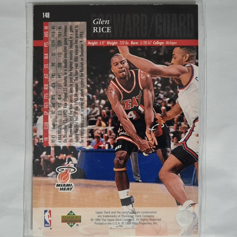 Glen Rice 1994 Upper-Deck Electric Court variant #148 NBA Basketball Miami Heat very good sleeved