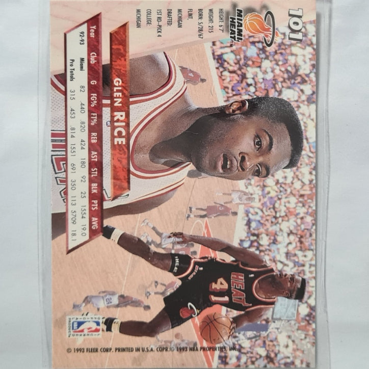 Glen Rice 1993 Fleer Ultra 93-94 #101 NBA Basketball Miami Heat excellent sleeved