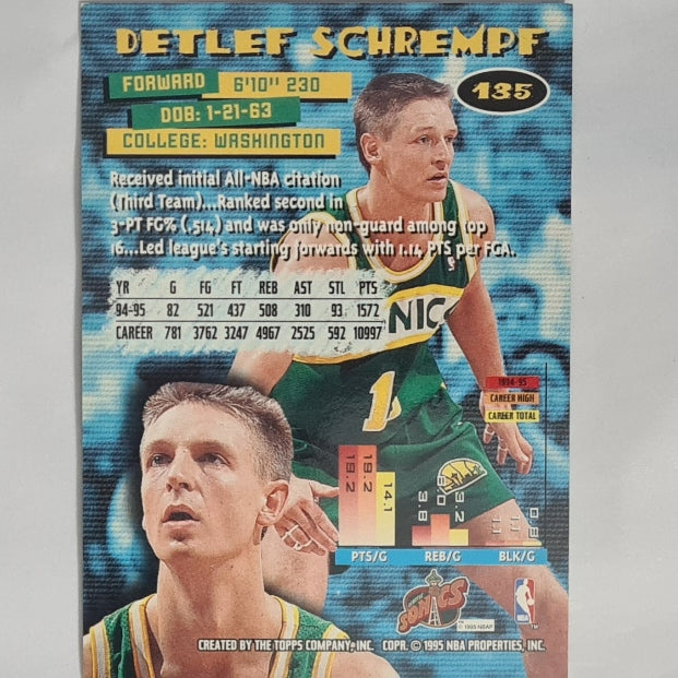Detlef Schrempf 1995 Topps Stadium Club #135 NBA Basketball Seattle Supersonics excellent Sleeved