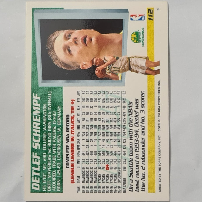 Detlef Schrempf 1994 Topps #112 NBA Basketball Seattle Supersonics excellent Sleeved