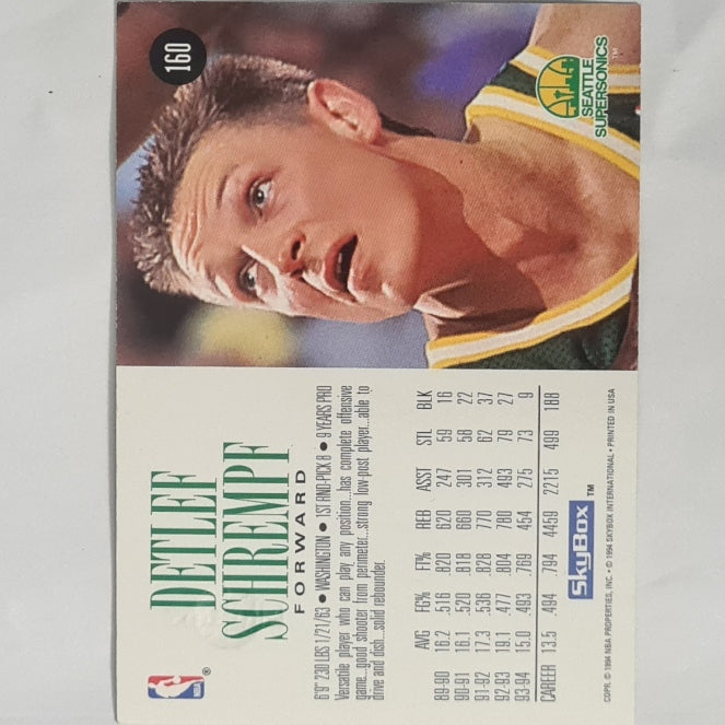 Detlef Schrempf 1994 Skybox #160 NBA Basketball Seattle Supersonics very good Sleeved