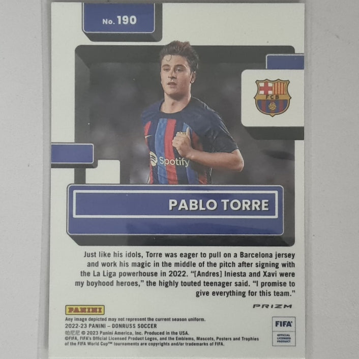Pablo Torre 2022-23 Panini Donruss Optic rated rookie RC prizm refractor #190 Soccer Football club Barcelona excellent/mint Sleeved