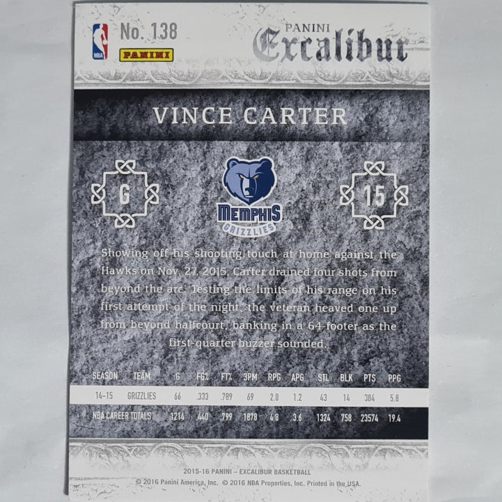 Vince Carter 2015-16 Panini Excalibur #138 NBA Basketball Memphis Grizzlies excellent