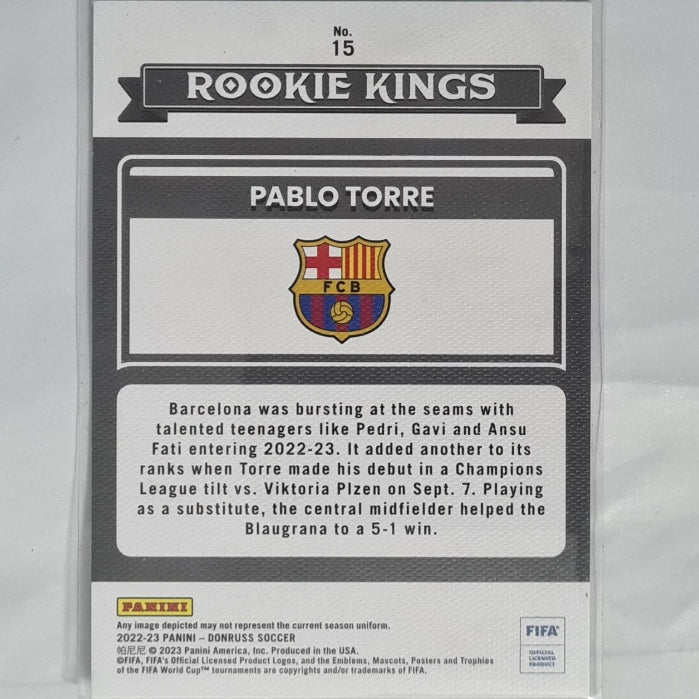 Pablo Torre 2022-23 Panini Donruss Rookie Kings RC #15 Football Soccer Barcelona Mint Sleeved
