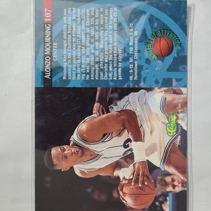 Alonzo Mourning 1995 Classic centers of attention Rookie RC  #107 NBA Basketball Charlotte Hornets Excellent
