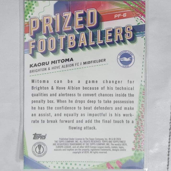 Kaoru Mitoma 2024 Topps Finest Europa league prized footballers refractor PF-6 Soccer Brighton  Mint