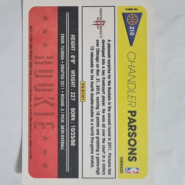 Chandler Parsons 2012-13 Panini Past and Present Rookie RC #210 NBA Basketball Houston Rockets ex-mint sleeved