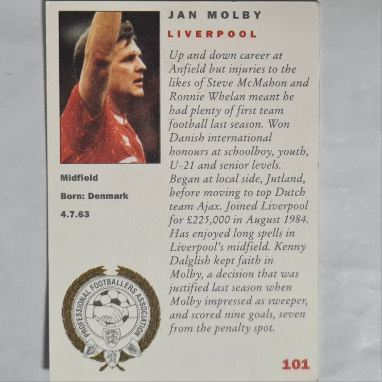 Jan Molby 1992 Panini 92 official players collection #101 Football Soccer Liverpool good very good
