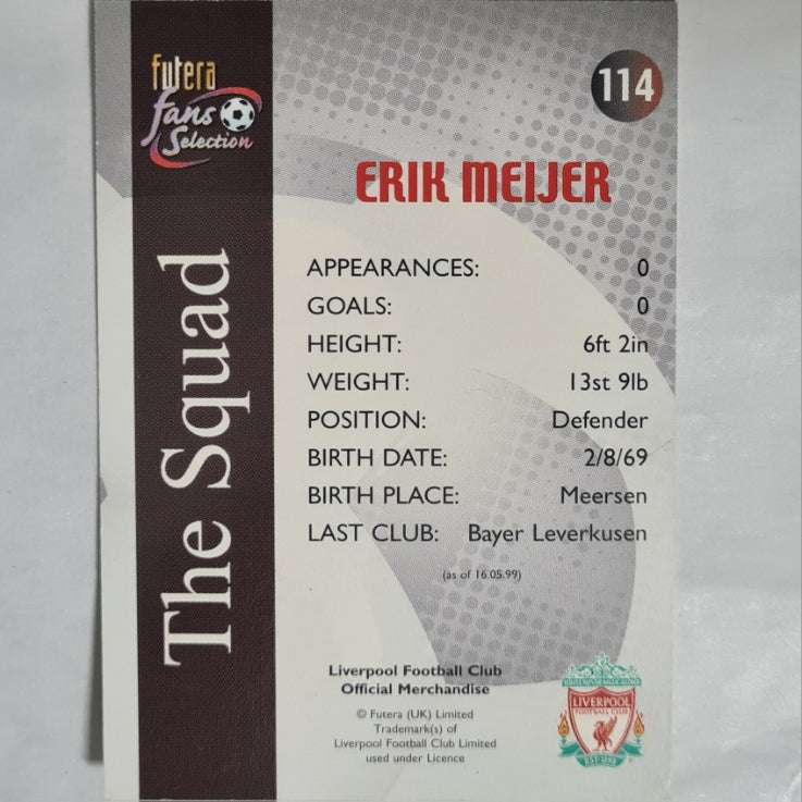 Erik Meijer 2000 Futera fans Selection #114 Football Soccer Liverpool excellent