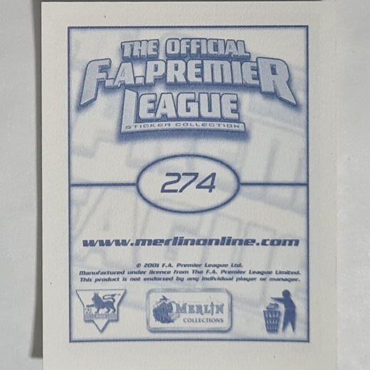 Stephane Henchoz 2001 Merlin Premier League Sticker #274 football Soccer card Liverpool Excellent