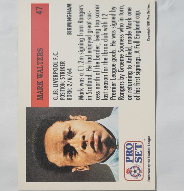 Mark Walters 1991 Pro Set Football league #47 Soccer Liverpool Good