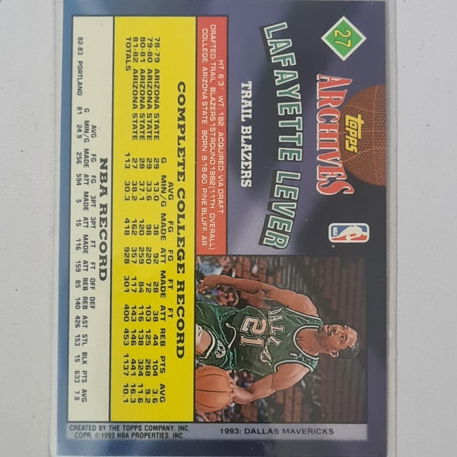 Lafayette Lever 1993 Topps Archives gold stamp rookie #27 NBA Basketball Portland Trail Blazers Excellent sleeved