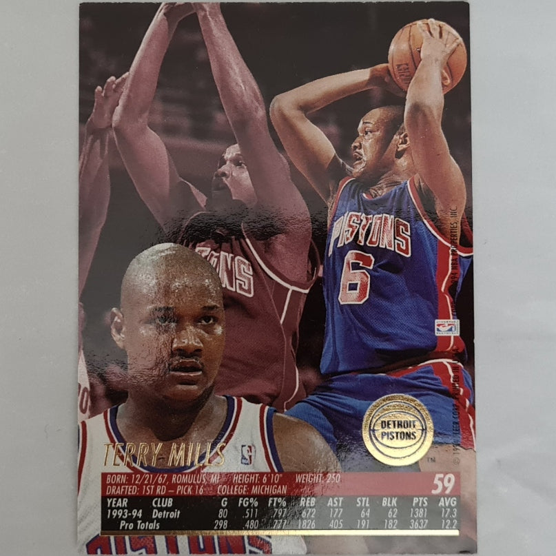 Terry Mills 1994 Fleer Ultra 94-95 #59 NBA Basketball Detroit Pistons Excellent Sleeved
