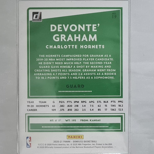 Devonte Graham 2020-21 Panini Donruss Green holo #19 NBA Basketball Charlotte Hornets Ex-mint Sleeved