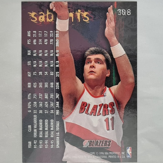 Arvydas Sabonis 1996 Fleer 95-96 Rookie RC #308 NBA Basketball Toronto Trail Blazers Excellent Sleeved