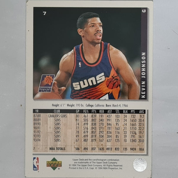 Kevin Johnson 1994 Upper-Deck #7 NBA Basketball Phoenix Suns Excellent Sleeved